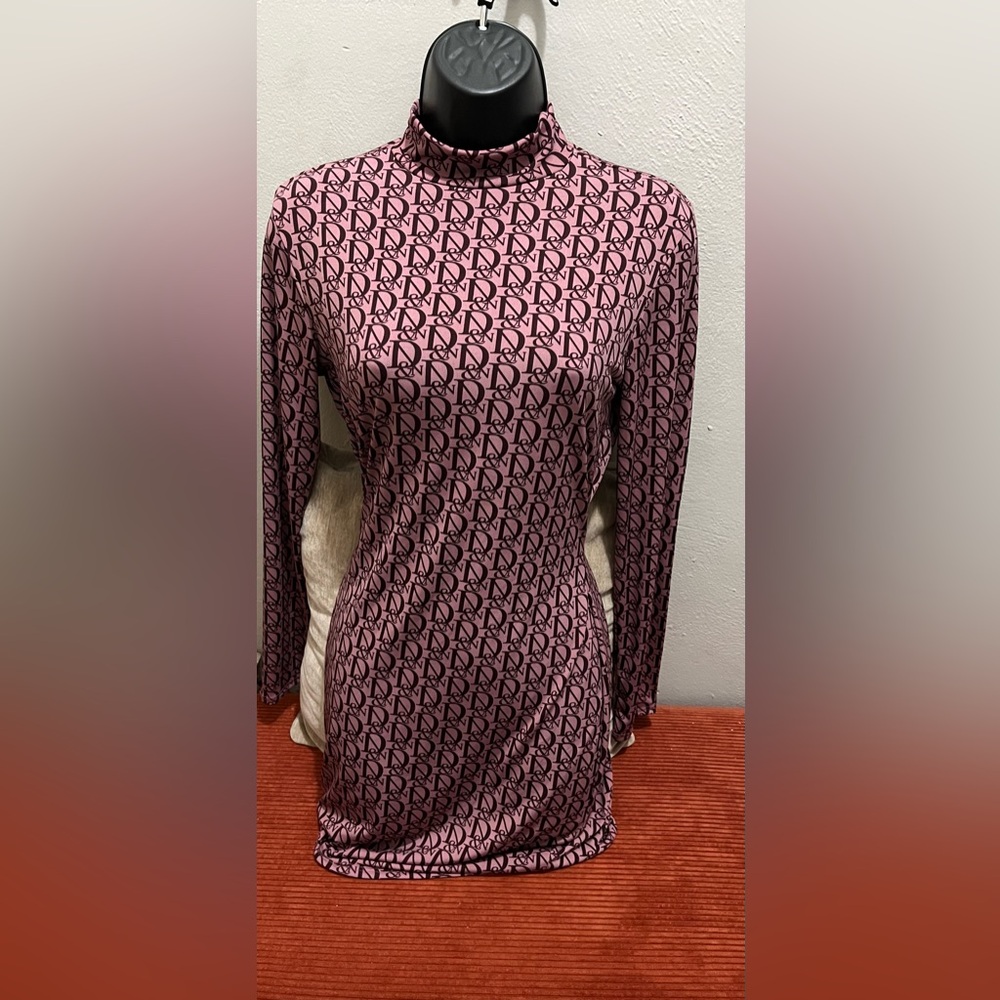 Pink Long Sleeve Logo Dress